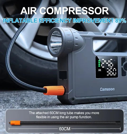 Portable Jump Starter & Tire Inflator | Digital Air Compressor with Camping Light | Lurota UAE