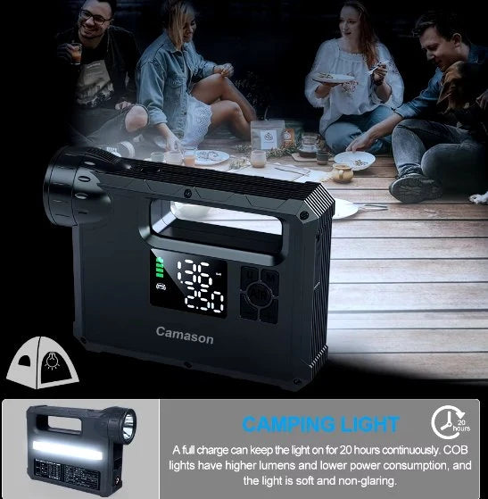 Portable Jump Starter & Tire Inflator | Digital Air Compressor with Camping Light | Lurota UAE