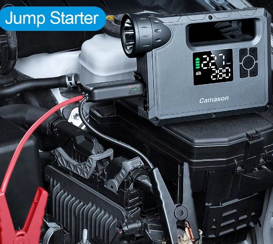Portable Jump Starter & Tire Inflator | Digital Air Compressor with Camping Light | Lurota UAE