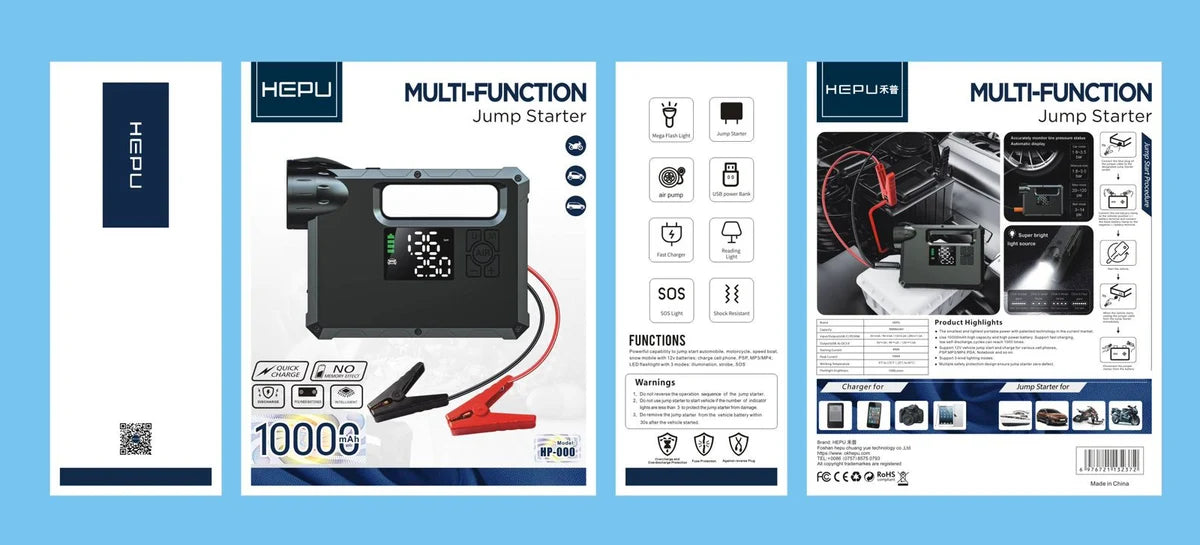 Portable Jump Starter & Tire Inflator | Digital Air Compressor with Camping Light | Lurota UAE